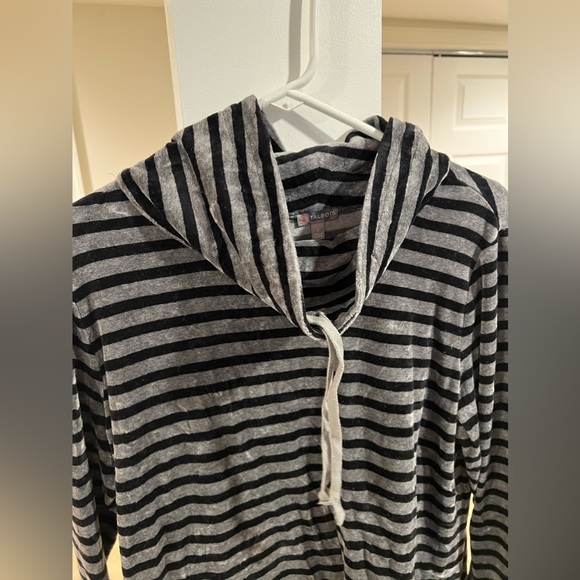 Talbots Velour Velvet Stripe Funnel Neck Pullover Sweatshirt Top Sweater - Picture 5 of 8